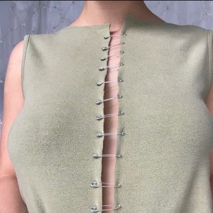 Green Safety Pin Grungy Crop